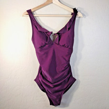 Kona Sol Womens 1-Pc Swimsuit Sz S Purple Plum Ruffle Lined Front Swimwear
