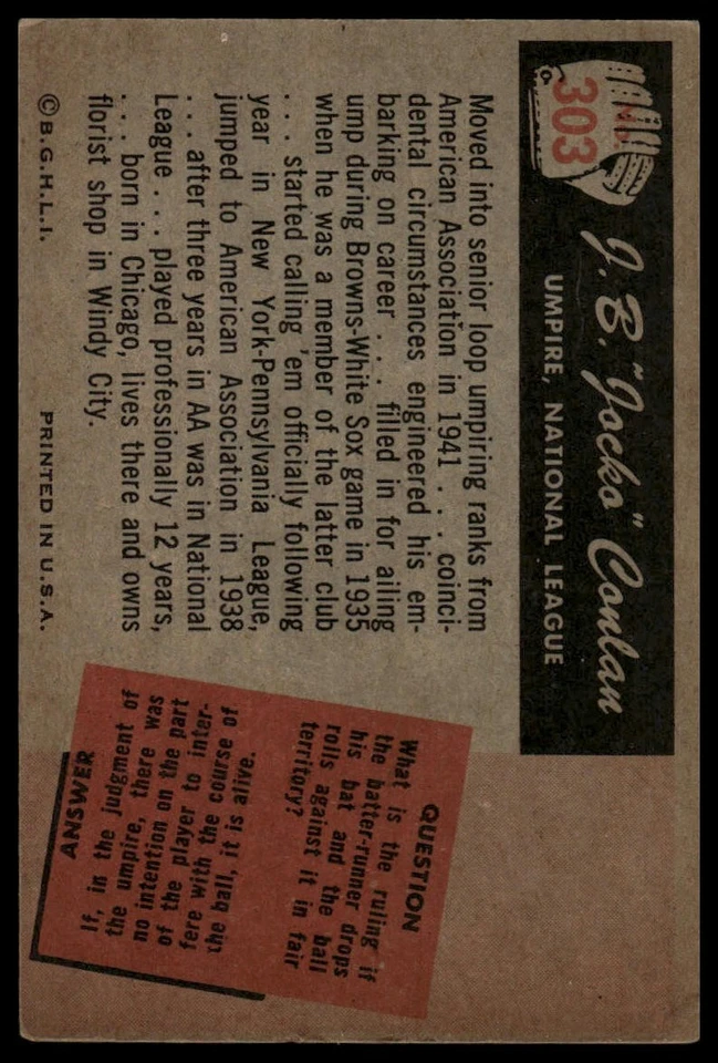 1955 Bowman #303 Jocko Conlan - Image 2 of 2