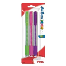 Pentel ClicEraser Assorted Colors 3 Pack Latex Free Comfortable Grip Erasers