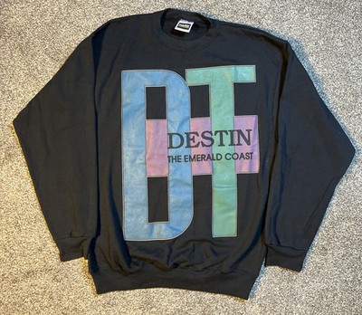 VTG Large Destin Florida 90 s Crew Neck Sweatshirt Emerald Coast Black