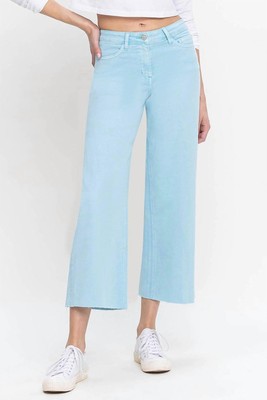 Vervet By Flying Monkey High Rise Crop Wide Leg Jeans Pastel Turquoise