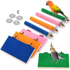 8 Pcs Bird Perch Stand Toy, Colorful Wood Parrot Perch Stand Platform Paw Gri...