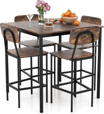 Giantex 5-Piece Dining Set Counter Height Table 4 Bar Stools Mix Brown