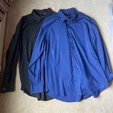 Lot of 2 Van Heusen Mens XL Dress Shirt Long Sleeve Button grey Blue traveler