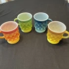 Vintage 4 Anchor Hocking Fire King Coffee Cup Mug Kimberly Diamond Pattern