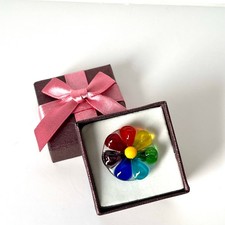 Handmade glass adjustable fashion floral ring