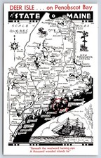 Postcard ME Map Of Deer Isle On Penobscot Bay Maine AX5