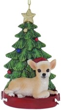 Kurt Adler CHIHUAHUA with Tree on Base Christmas Ornament--Personalizable