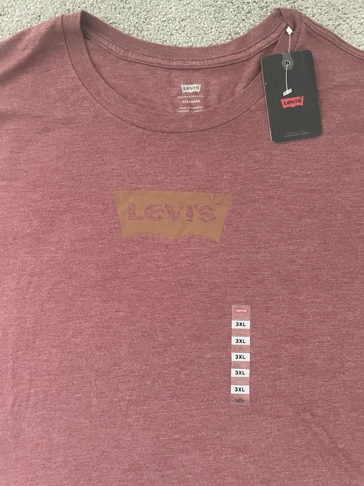 Camiseta LEVI'S Para Hombres 3XL Granate Borgoña Manga Corta Calce Relajado Suave Logo Nueva con Etiquetas Foto 2 de 4