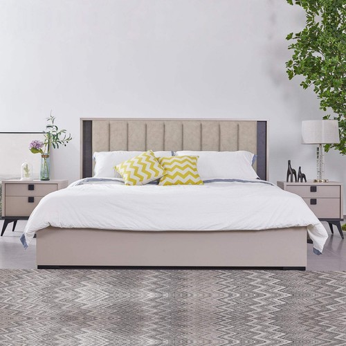 Queen 4 Pcs Bedroom Suite with Tallboy Fabric Upholstery MDF Combination of Cham - Picture 2 of 15