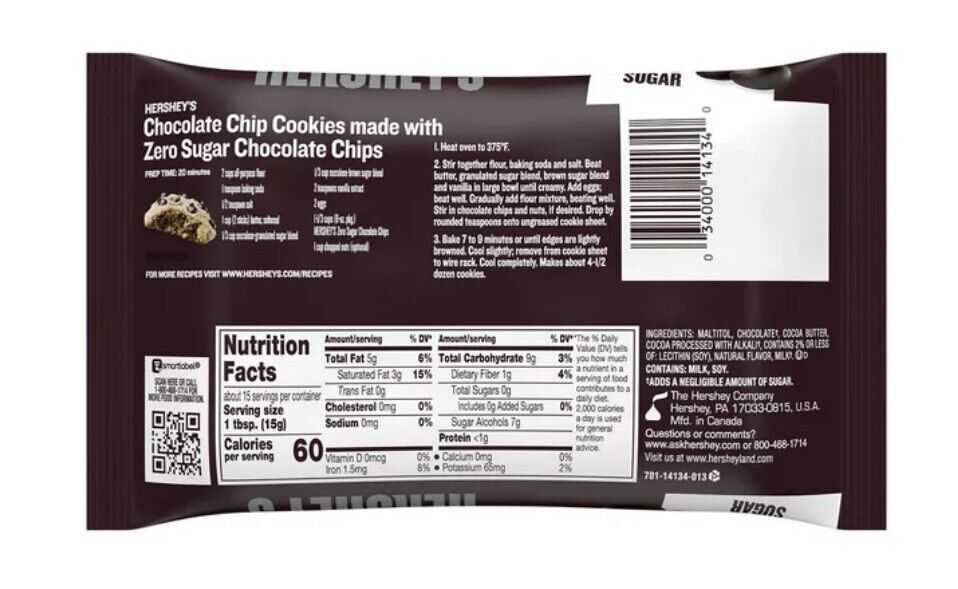 2 Hershey's Zero Sugar Chocolate Baking Chips 8 oz Bags | eBay 2 Hershey's Zero Sugar Chocolate Baking Chips 8 oz Bags | eBay