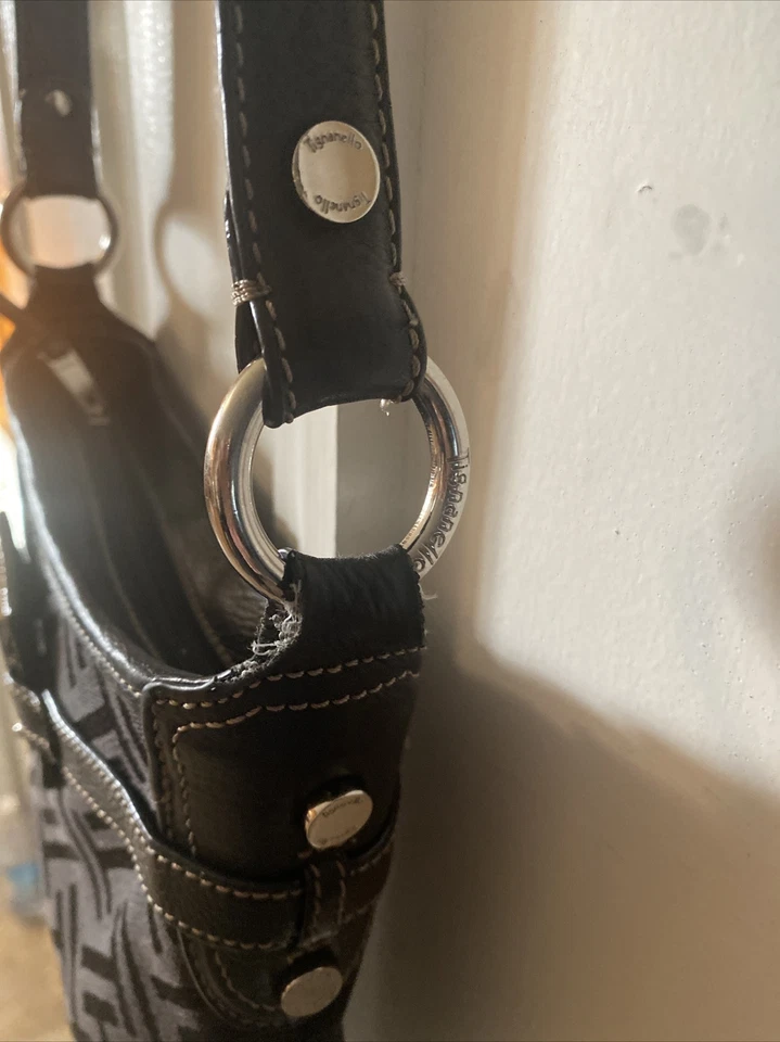 Bandolera TIGNANELLO Negra Lona/Cuero Plata Metal Correa Ajustable. Foto 3 de 4