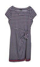 Talbots Dress Medium Cap Sleeve Knit Stretch Tie Front Black Blue Career