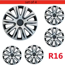 Wheel 16" Hub Covers 4PC Black & Silver Replacement Hub Caps Enhanced Protection
