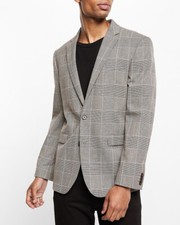 NEW EXPRESS 298 HOUNDSTOOTH PLAID SLIM FLANNEL SUIT JACKET SZ 42R