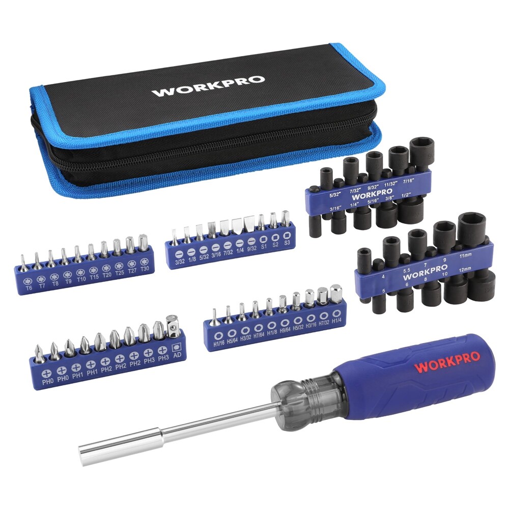 WORKPRO 61PC Magnetic Screwdriver Bits & Nut Driver Set Organizer