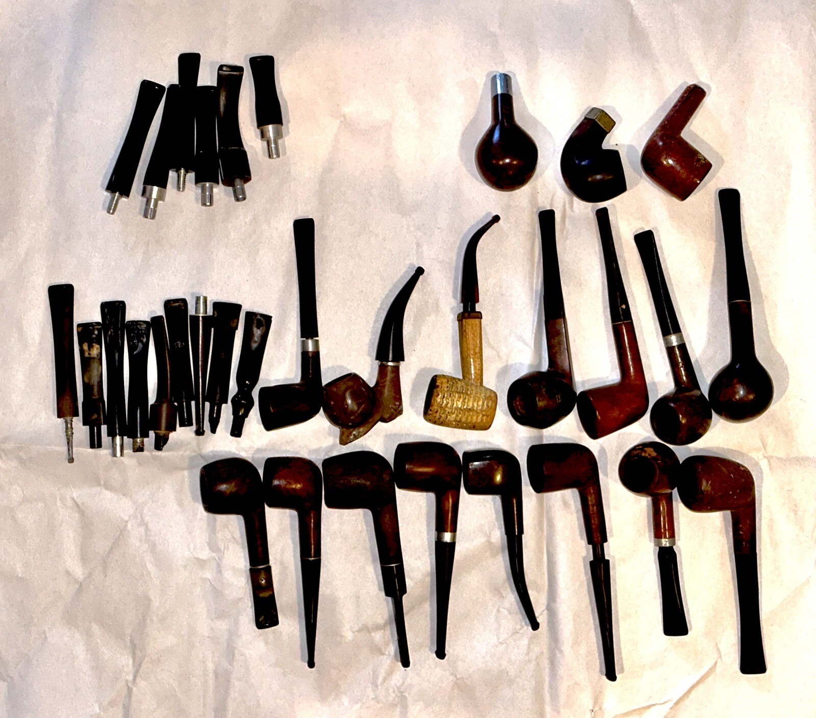 Vintage Tobacco pipe & Parts lot 15 Pipes, 3 bowls, 9 used & 6 UnUsed