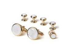Big  Tall Mother of Pearl Studs and Cufflinks with Gold Trim