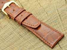 NOS Vintage Unused 20mm Hirsch Duke Brown Leather w Gold Tone Buckle Watch Band