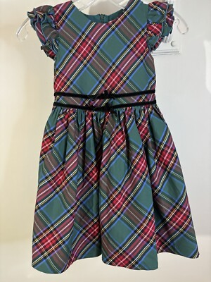 TRISH SCULLY Red Green Plaid Holiday Dress Velvet Bows