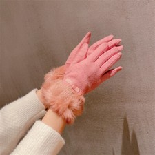 1 Pair Lady Fleece Lined Gloves Touchscreen Faux Fur Outdoor Casual Warm Winter