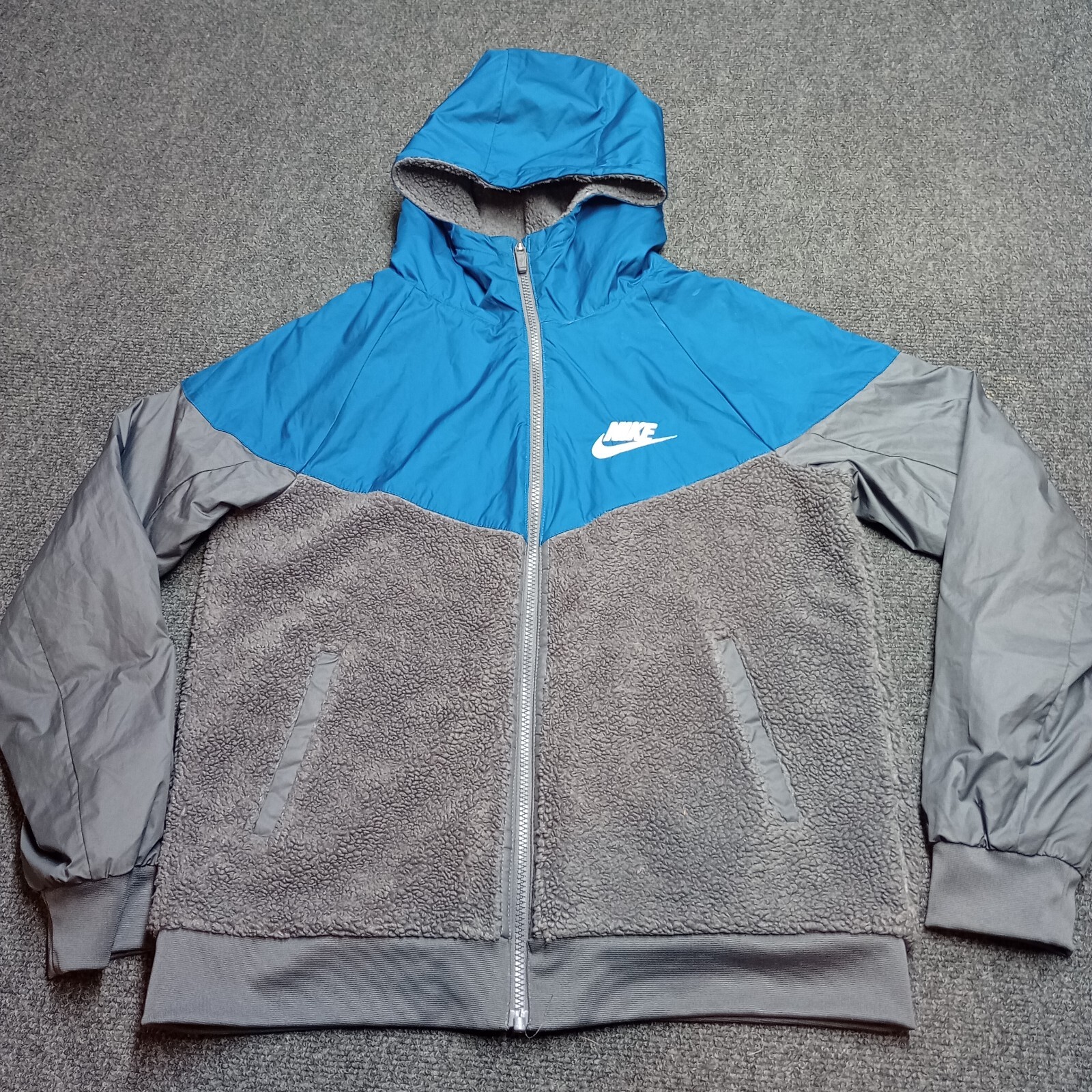 SACAI X NIKE Giacca Nike donna XL blu con cappuccio in pile zip intera foderata swoosh