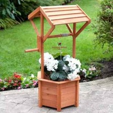 Wooden Wishing Well Planter Barrel Garden Outdoor Flower Ornaments