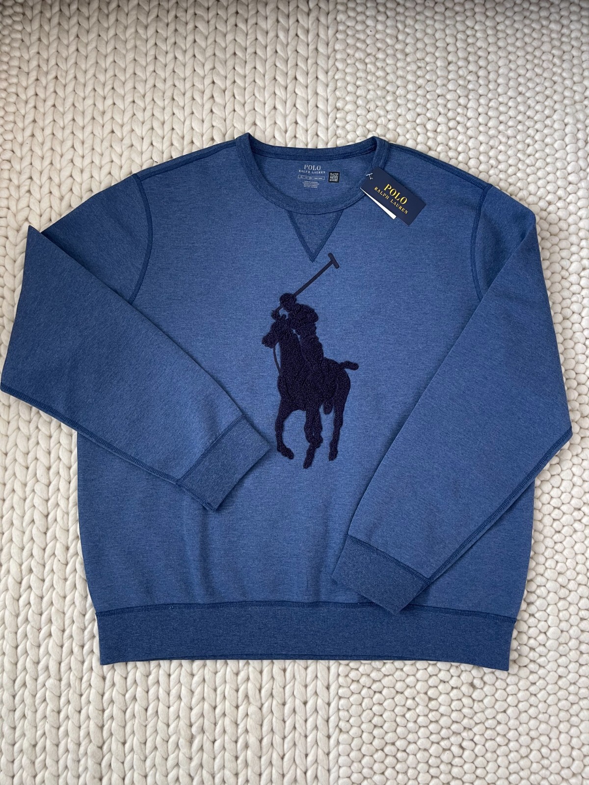 Polo RALPH LAUREN FELPA Big Pony Rider Blu taglia XL Extra Large RARA