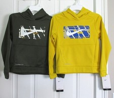 NEW BOYS NIKE THERMA-FIT PLAY CUT FLEECE-LINED HOODIE SZ 6 GREEN YELLOW 38
