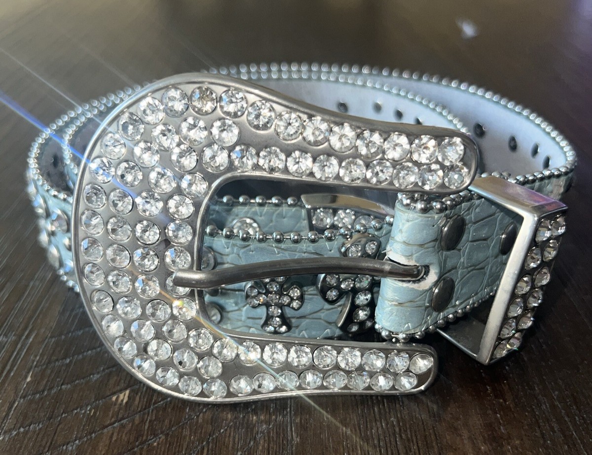 Womens Rhinestone Belt Bling Crystal genuine Leather Western 