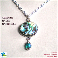 Pendentif ABALONE NACRE NATURELLE Argent 925 PI Chaine LIVRAISON DOMICILE EN 48H