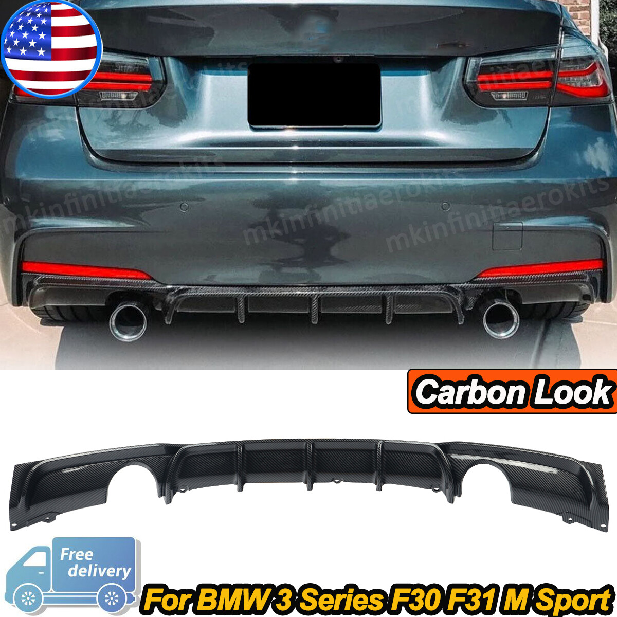 For BMW F30 3 Series M Sport 2012-18 Lower Rear Bumper Diffuser