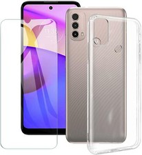 For Motorola Moto E40 Case Slim Clear Silicone Gel Phone Cover Tempered Glass