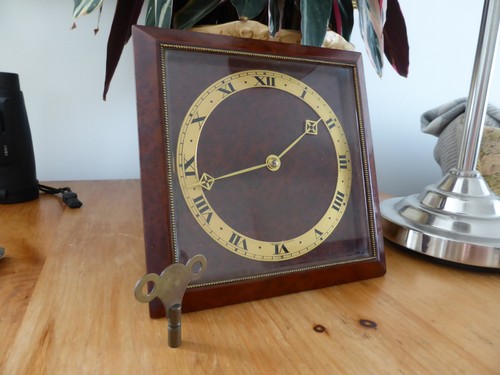 Asprey Burl Wood Mantel Clock 8 Day French Drum Movement Art Deco Square - Picture 19 of 23