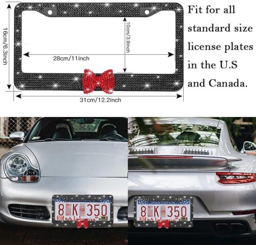 2 Pack Metal Diamond Bling Glitter License Plate Frame Cover Crystal Rhinestone - Foto 22 di 27