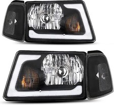 Fits 2001-2011 Ford Ranger Black Headlightsclear Corner Lamps W Led Tube Pair