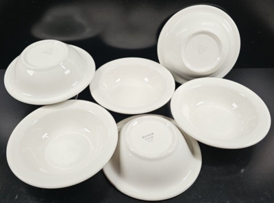 6 Buffalo China White Rim Cereal Bowl Set Vintage Restaurant Ware Retro Dish Lot