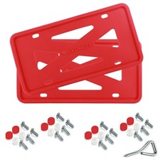 Two Red Silicone License Plate Frame Holder With Installation Screws Caps Pair