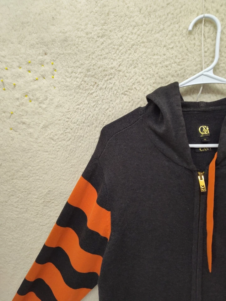 Cavi Hombres Sudadera Mediana Negra Naranja Rayas 10% Algodón Cremallera Completa Sudadera con Capucha Foto 2 de 4
