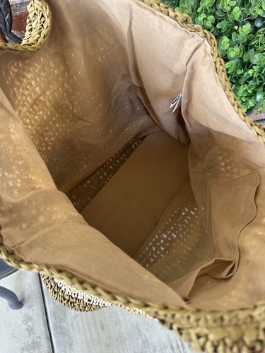 Vintage Old Navy Raffia Straw Paper Tote; Multi Color W/Dbl Hndls & Snap Closure - Picture 11 of 17