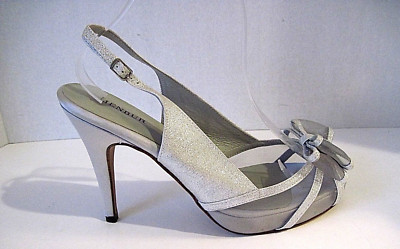 Menbur Silver Metallic Front Bow Satin Heel Slingbacks  Pump Size EUR 40