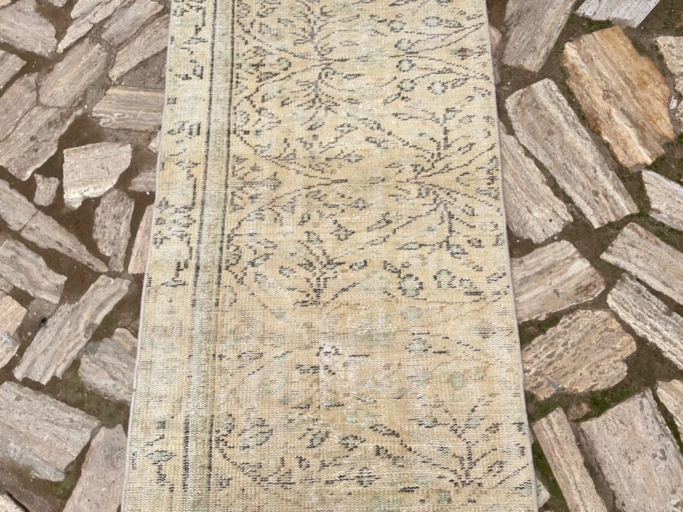 Tapete de corredor feito à mão Oushak 3x9 bege oriental tapete de lã corredor da Anatólia - Imagem 4 de 4