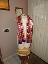 Fleur De-Lis Gold Purple Silky feel Emblem Scarf of New Orleans. 13 X 60