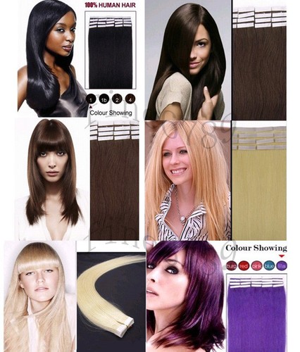 New 16"-26" Tape in Skin Weft Remy Real Human Hair Extensions 20pcs 25g-70g - Picture 1 of 49