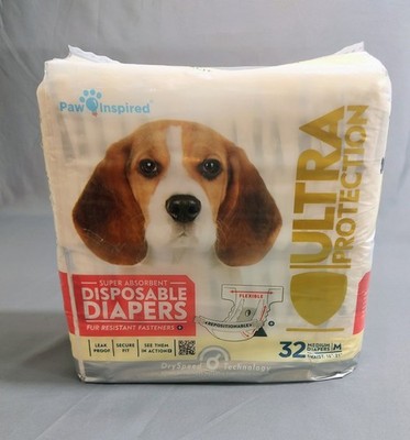 Paw Inspired Disposable Dog Diapers for Female 32 Count Pack Medium Waist 16-21