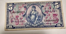 Military Payment Certificate,Series 521 $5.00 First Printing
