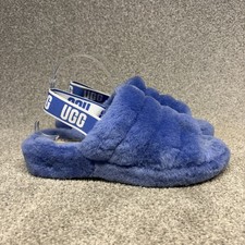 UGG Fluff Yeah Slide Fur Slippers Women's Size 10 Blue Slip On Shoes Sheepskin