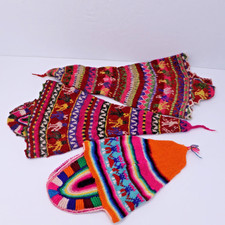 Andean Peruvian Knit Chullo Hats Lot of 3 Handmade Vibrant Colors