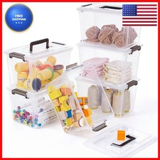 Citylife 6 Packs 6 Qt Plastic Storage Bins Latching Lids Clear Storage Handle