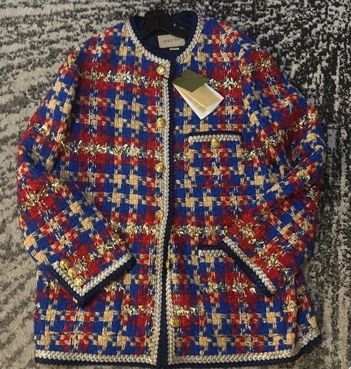 Giacca Gucci Lame Check in tweed di lana taglia IT 46